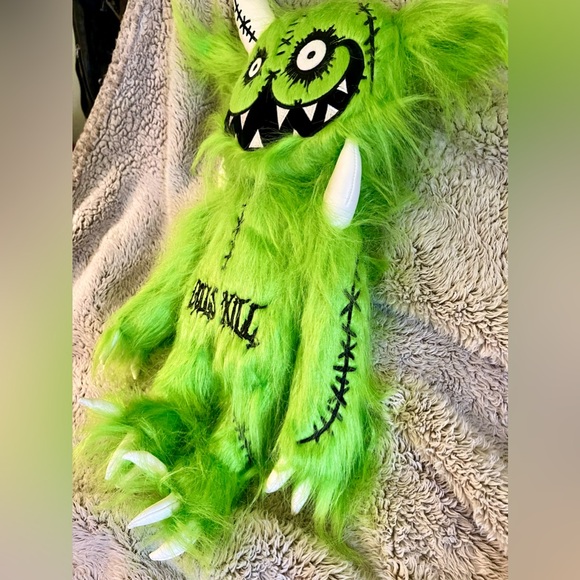NEW Dolls Kill Green Monster Plushie Exclusive Rare Horned Stitched Goth Punk - Picture 4 of 10
